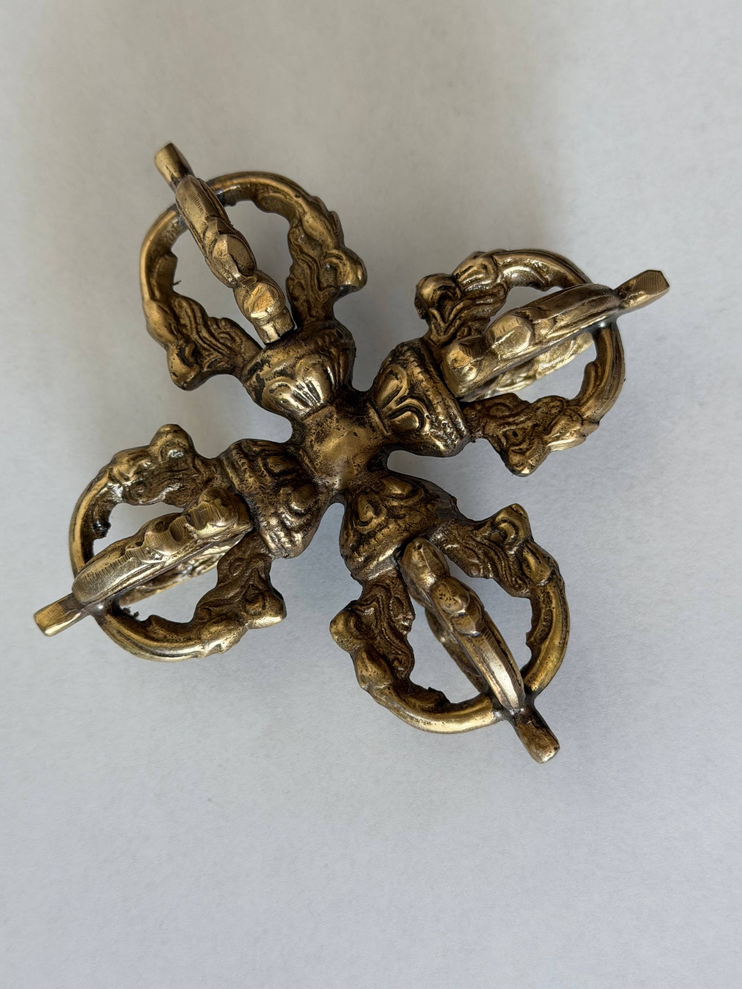 Handmade Brass Double Dorje: Tibetan Buddhist Altar Decorate