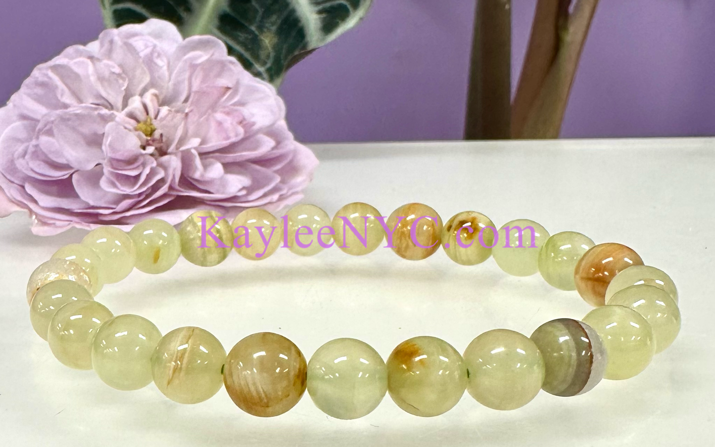 6 Pcs Natural Green Onyx 8mm 7.5” Crystal Bracelet