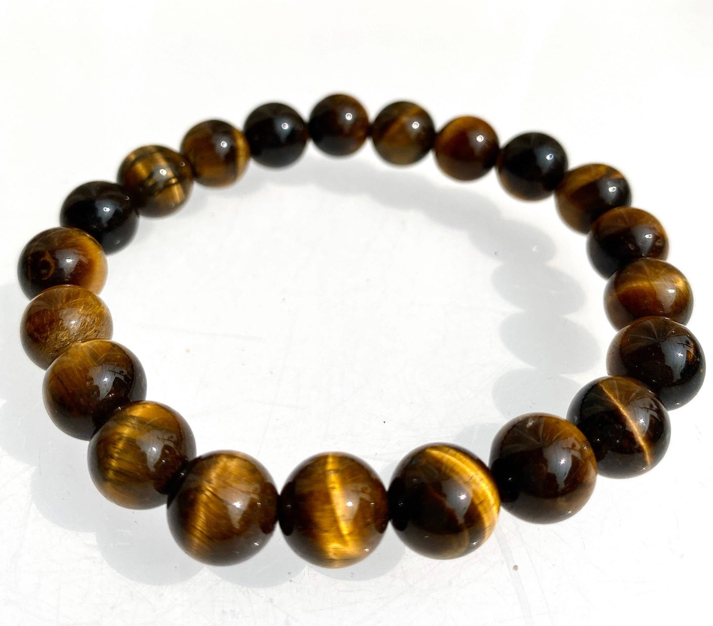 10mm Natural Tiger Eye Crystal Healing Stretch Bracelet 8"