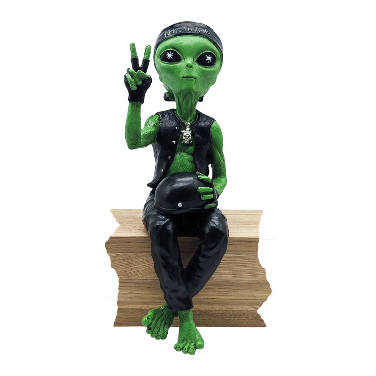 Alien Invasion Biker Dude Ledge Lounger 10" tall Figurine: Green