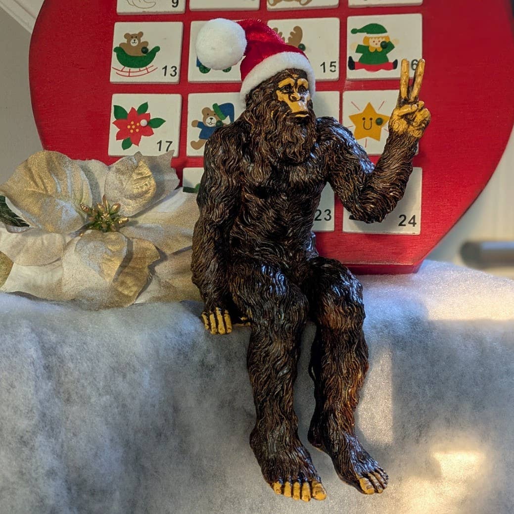 Christmas Bigfoot Peace Sign Statue 10 inch H Shelf Sitter: Stonewash