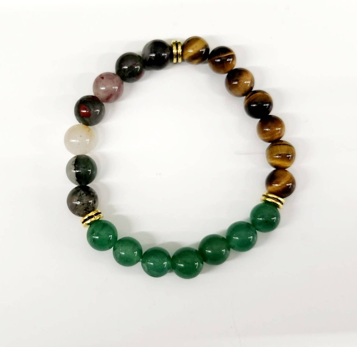 ABUNDANCE - Green Jade/Tiger Eye/Bloodstone Bracelet 8mm: OPTION #1: Bracelets Only