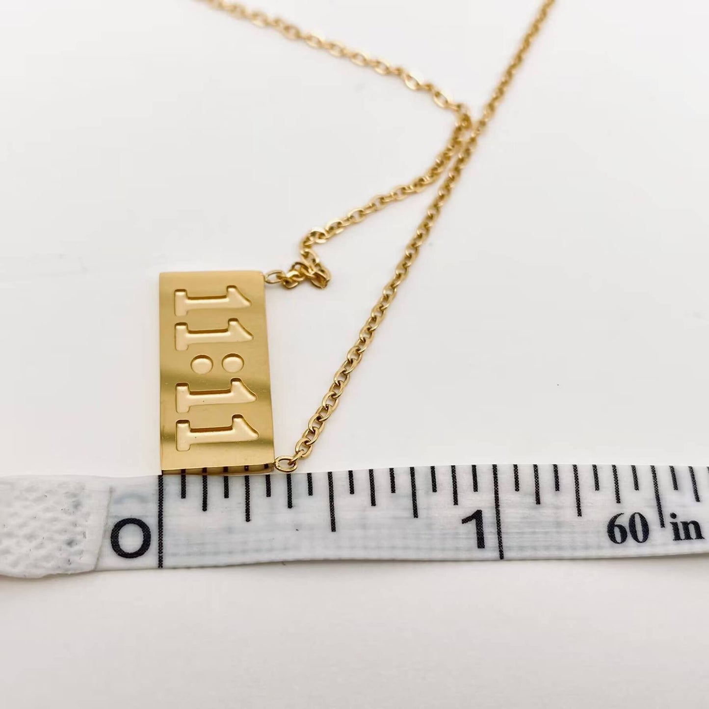 "11:11" Charm Pendant Stainless Steel Necklace - FGS: Steel color