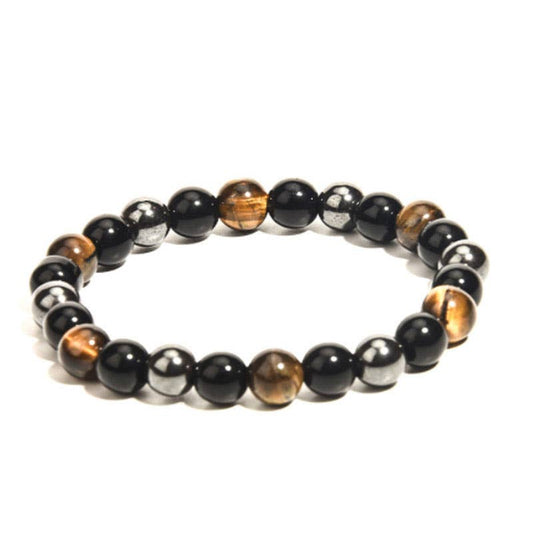 Black Obsidian, Hematite, & Gold Tigers Eye 6mm Bracelet