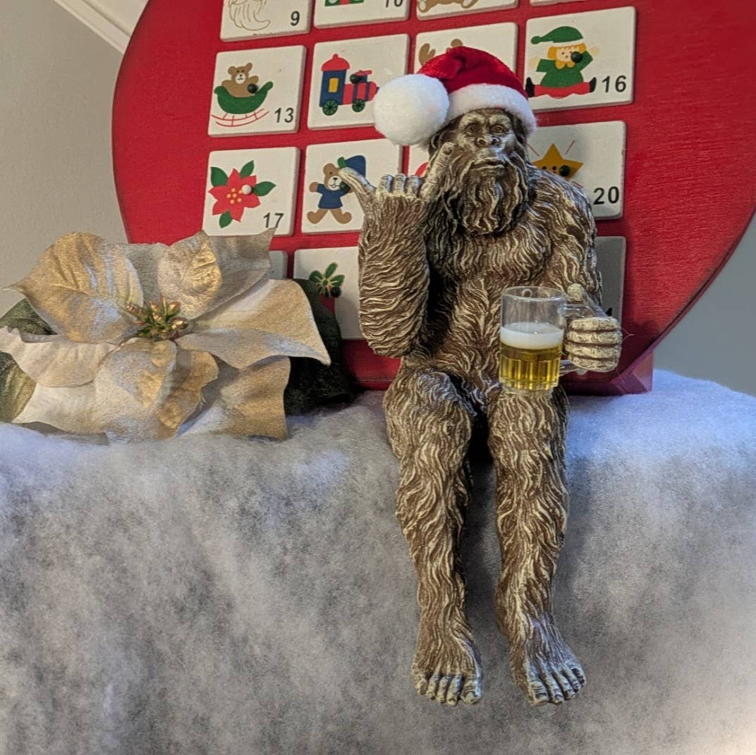 Christmas Bigfoot Peace Sign Statue 10 inch H Shelf Sitter: Stonewash