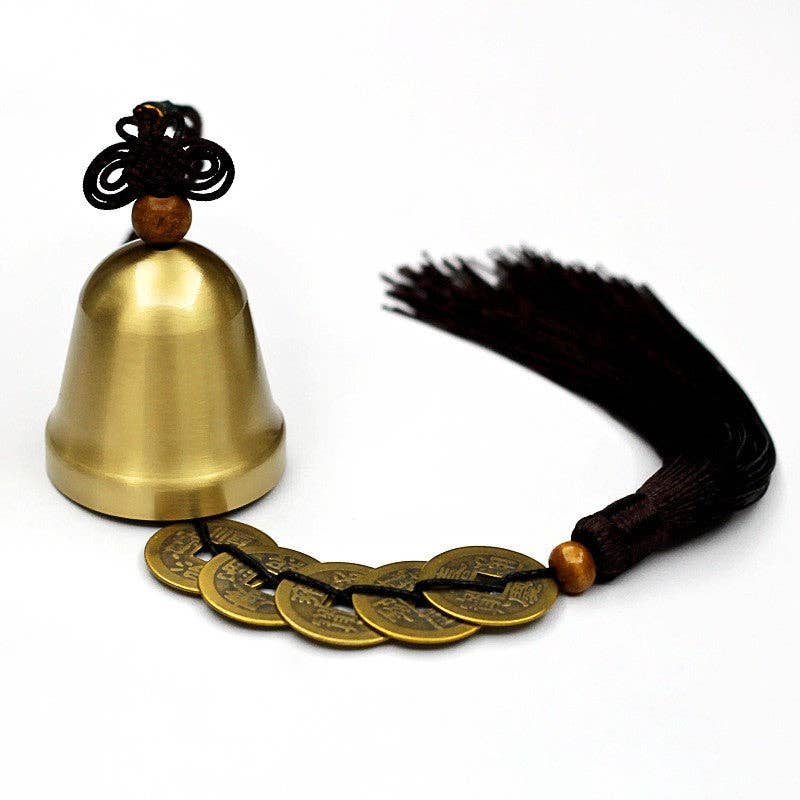 Vintage Pure Copper Wind Chime With Five Emperors Coins: Red