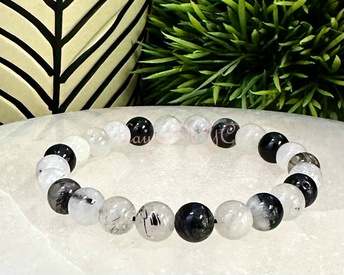 Natural Tourmalinated Quartz 8mm Crystal Stretch Bracelet