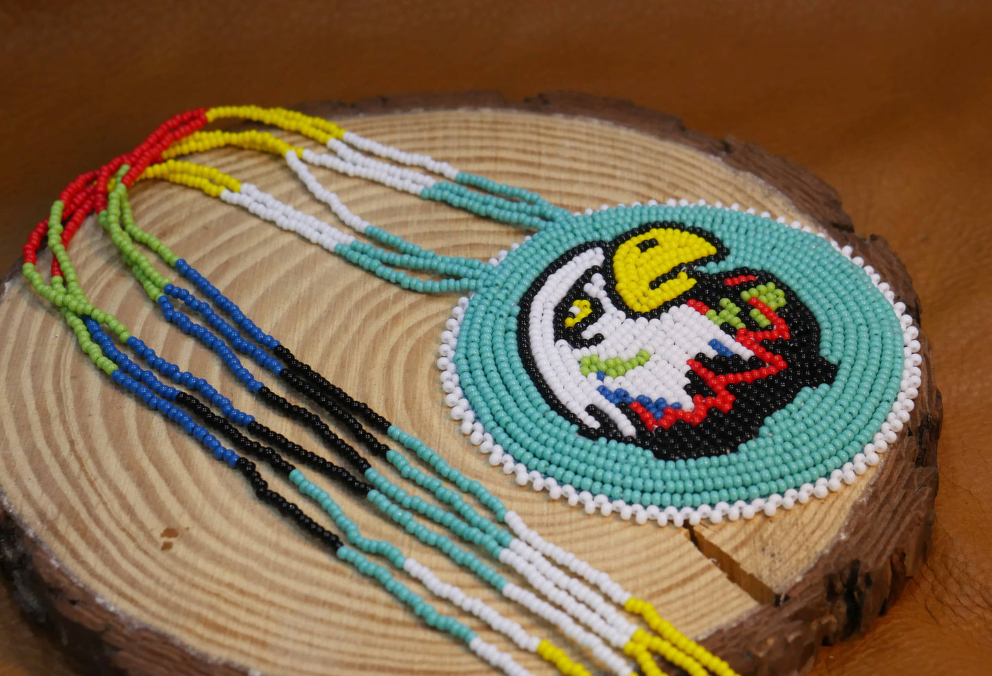 Handmade Native American Beaded Turquoise medallion Necklace