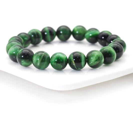 Natural Green Tiger Eye Round Smooth Stretchy Bracelet, 8mm