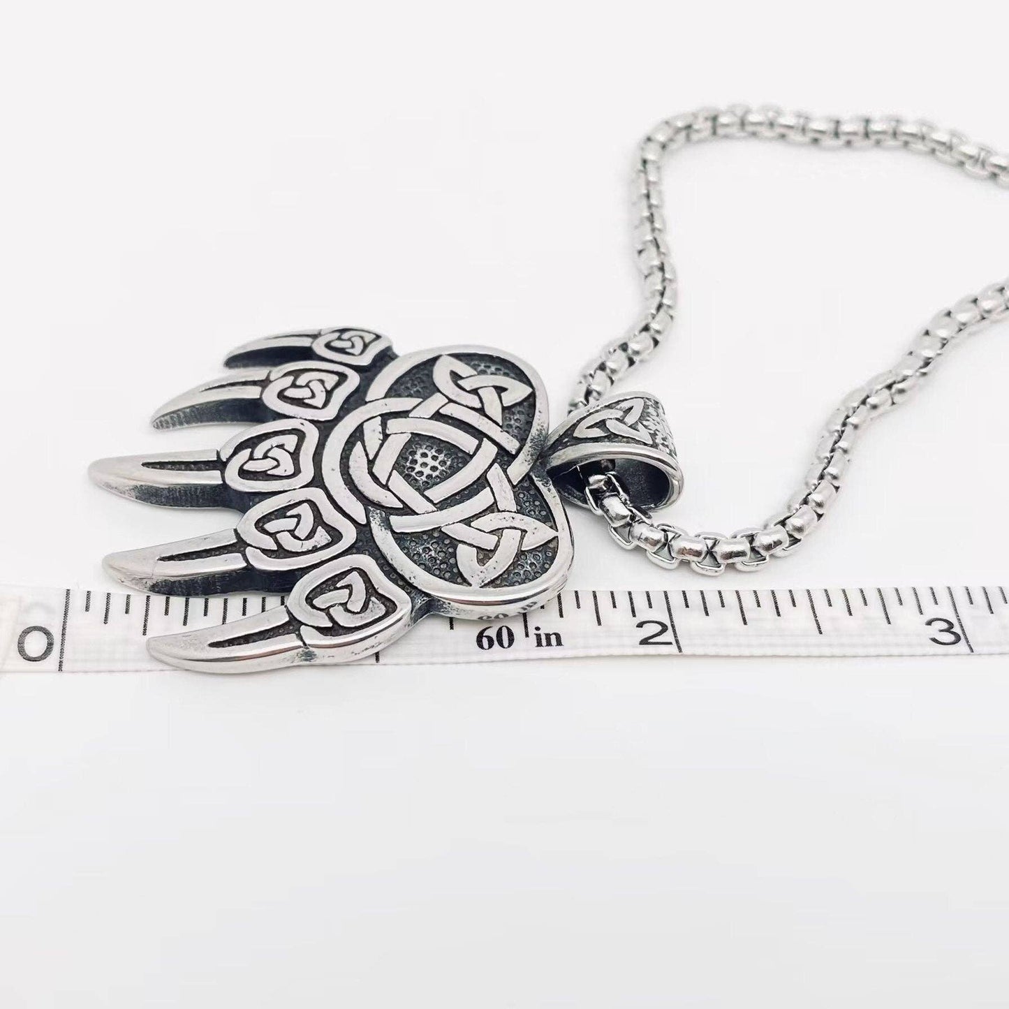 Stainless Steel Celtic Knot Bear Claw Charm Necklace -MJ/MNP: Pendant + chain