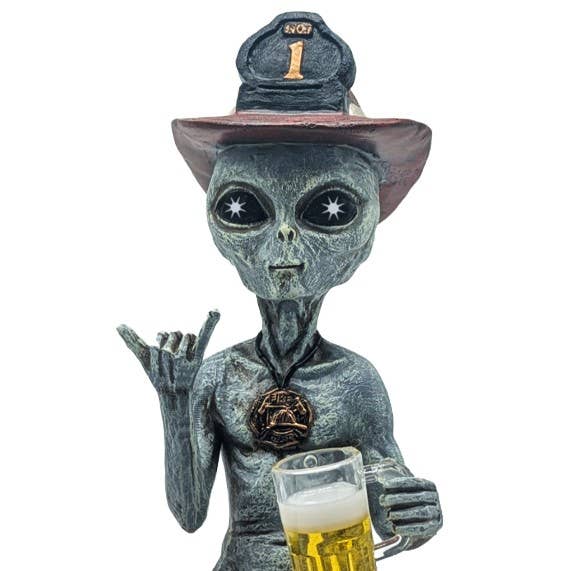 Alien Invasion Fireman Male Shelf Sitter Statue 10" Tall: Gray