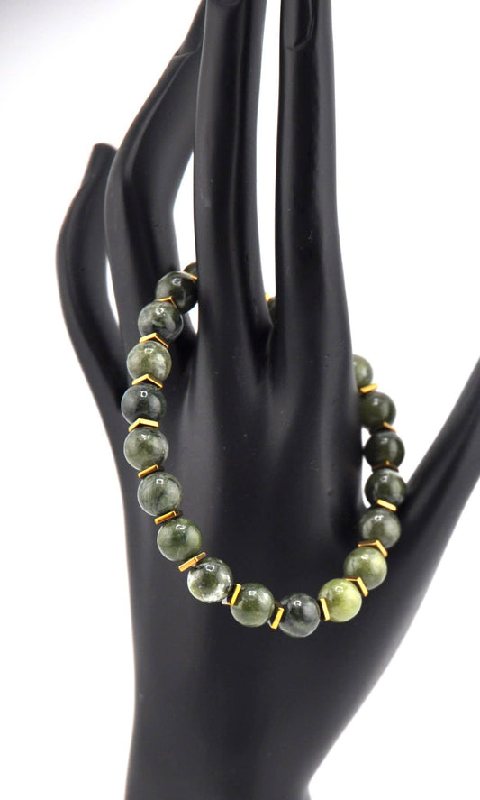 8 mm Green Jade w/ Gold Spacer Bracelet