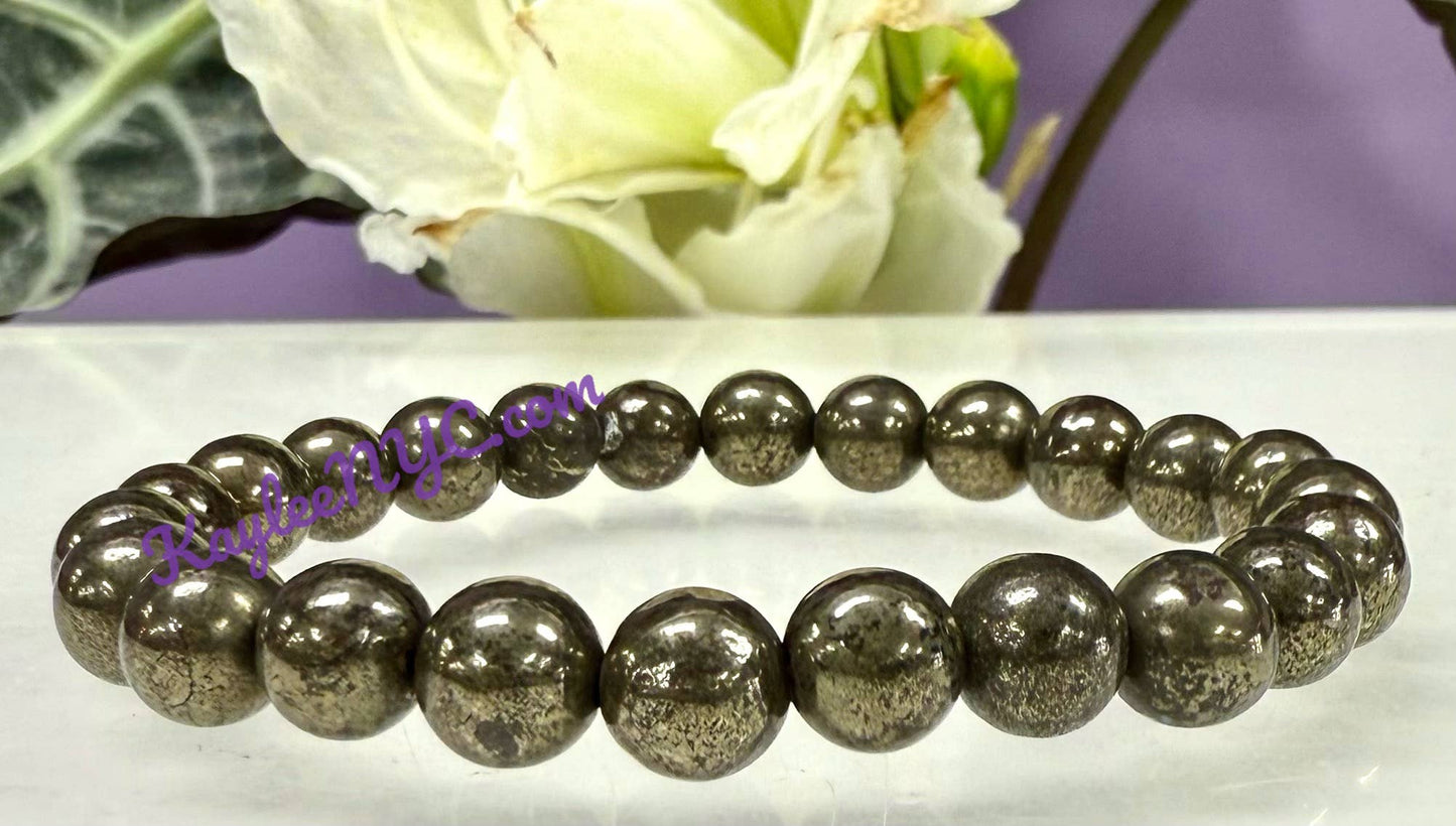 Natural Pyrite 8mm 7.5” Crystal Healing Stretch Bracelet
