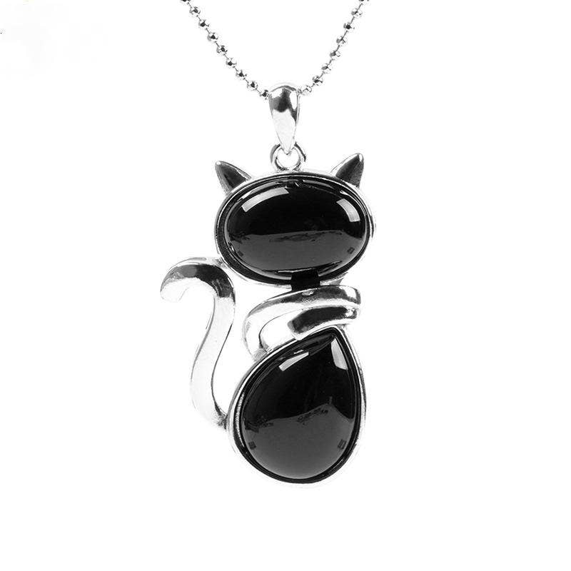 Natural Stone Cat-shaped Pendant Necklace: Tiger-Eye Chain