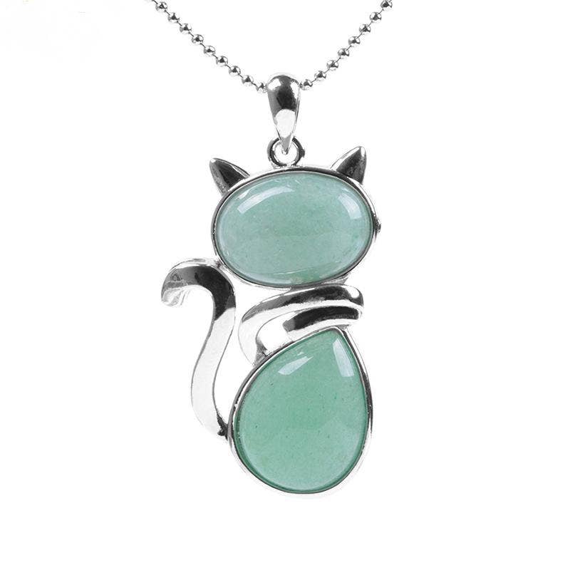 Natural Stone Cat-shaped Pendant Necklace: Tiger-Eye Chain