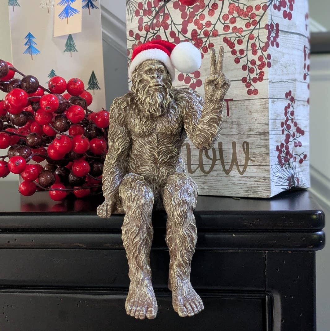 Christmas Bigfoot Peace Sign Statue 10 inch H Shelf Sitter: Stonewash