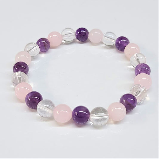 Amethyst/ClearQtz/RoseQtz Bracelet, 8 mm