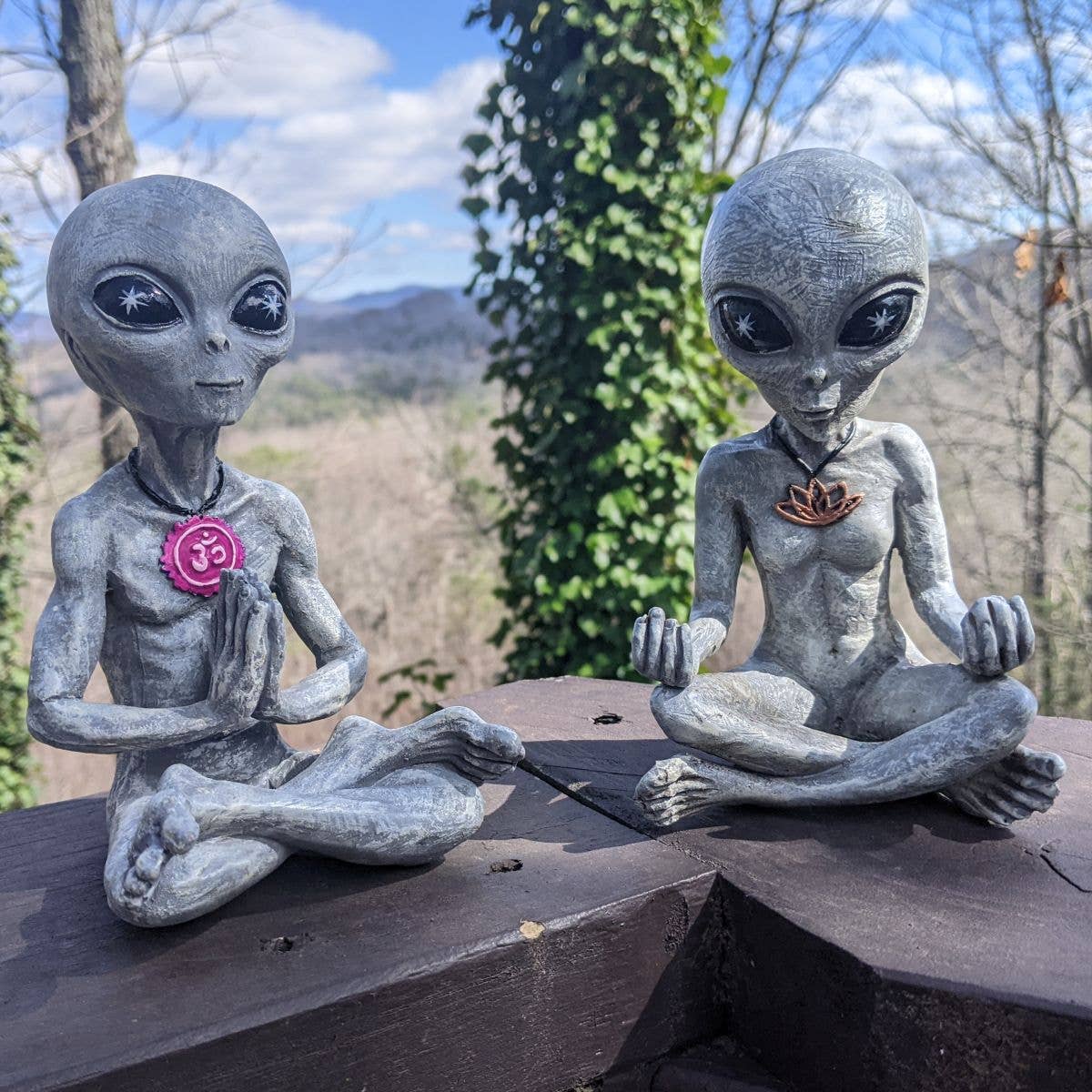 Alien Invasion "Zen and Yoga” Couple Meditating Figurine Set: Gray