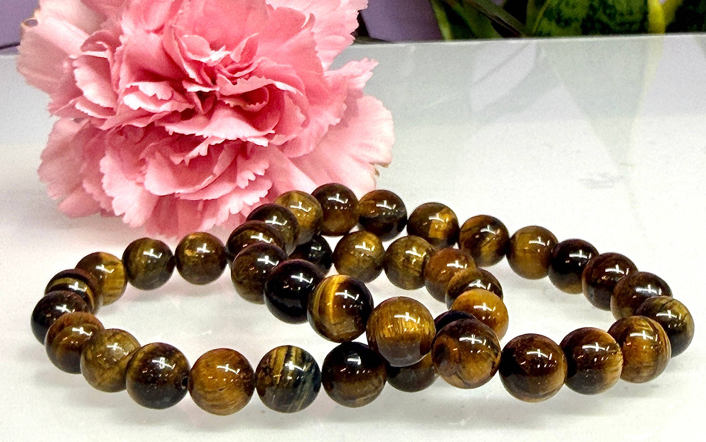 10mm Natural Tiger Eye Crystal Healing Stretch Bracelet 8"