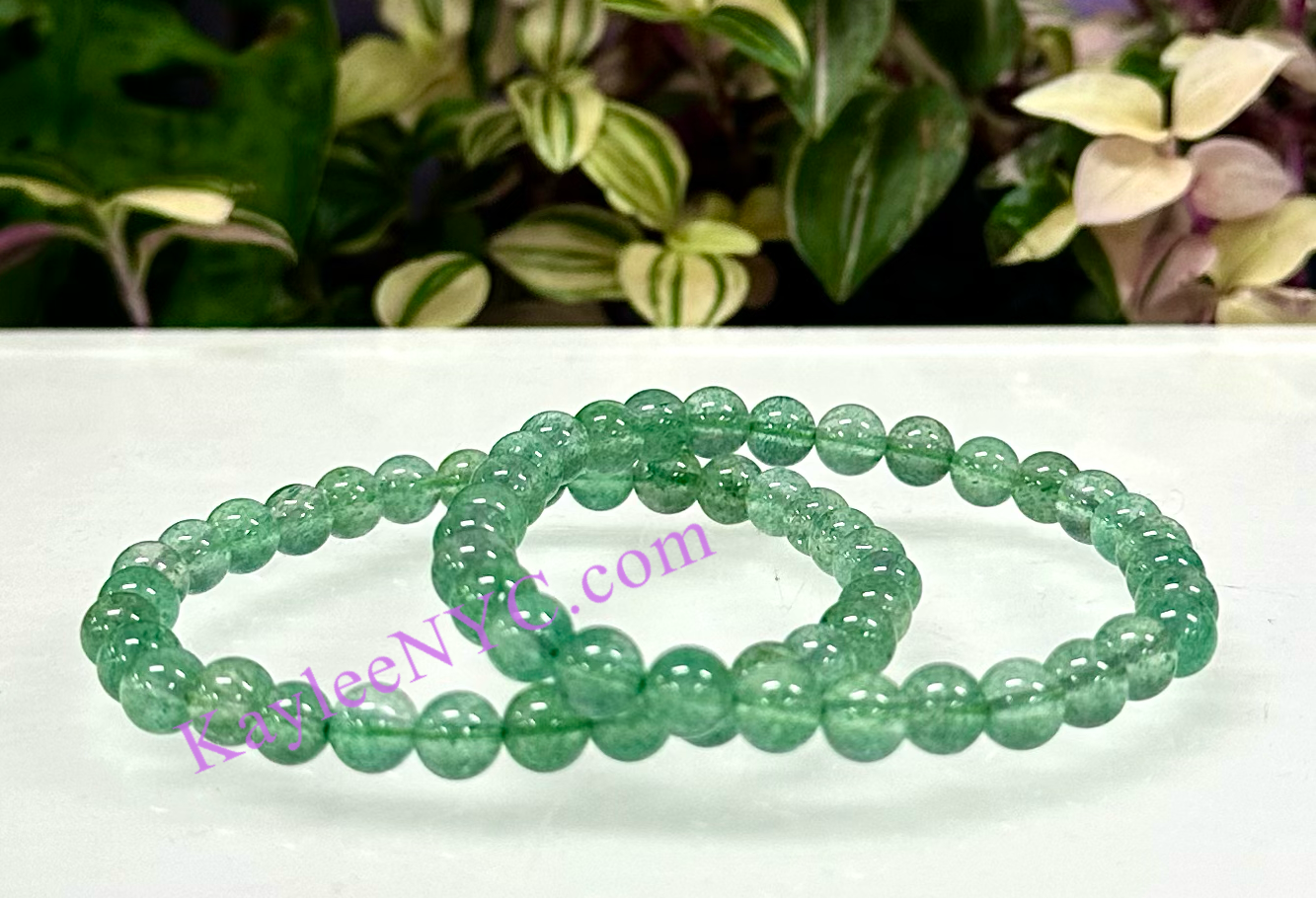 6 Pc 6mm Green Strawberry Quartz 7.5” Stretch Bracelet