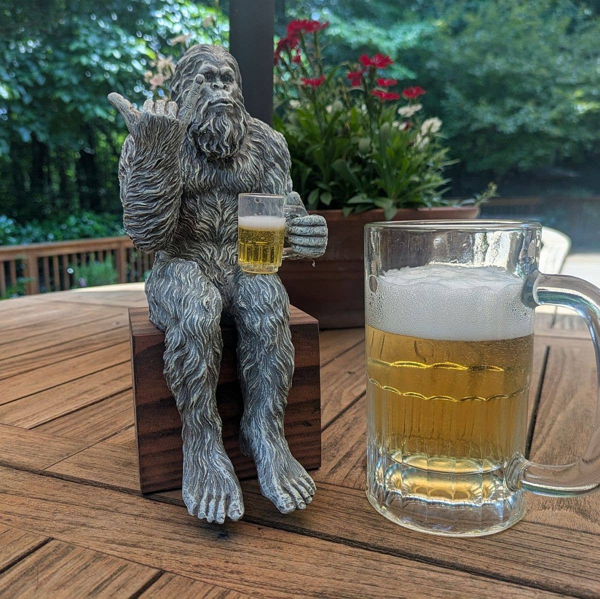Party Bigfoot Sasquatch Beer Drinking Statue 10 inch H: Stonewash