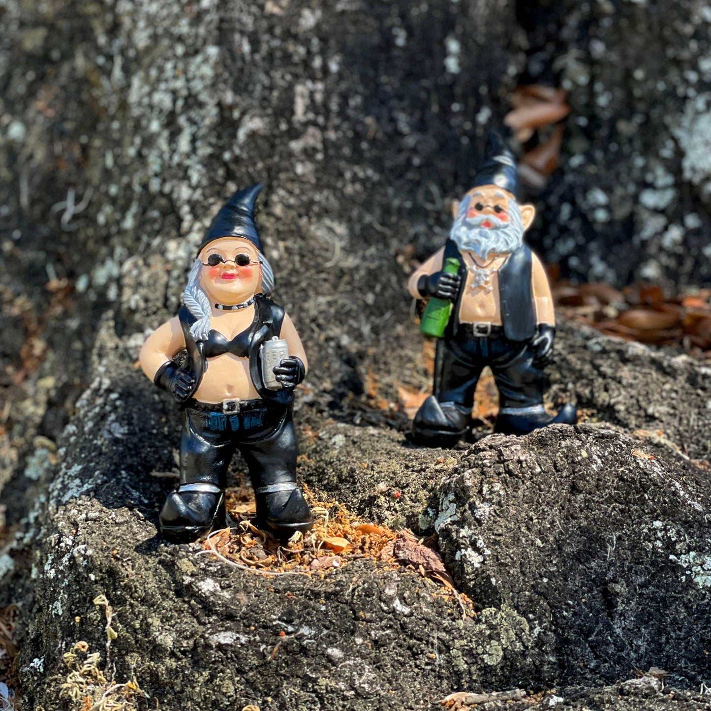 Gnoschitt & Gnofun Biker Gnome Garden Statues 7.5 Inches