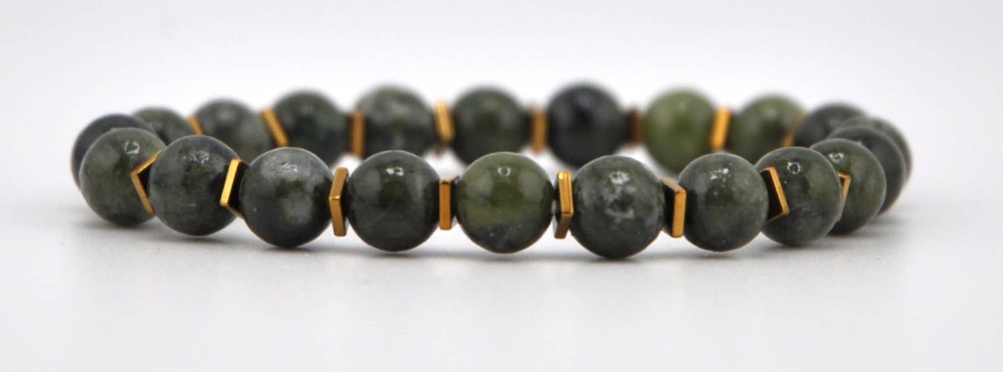 8 mm Green Jade w/ Gold Spacer Bracelet