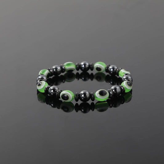 Evil Eye Bracelet Hematite with Acrylic Beads (Green)
