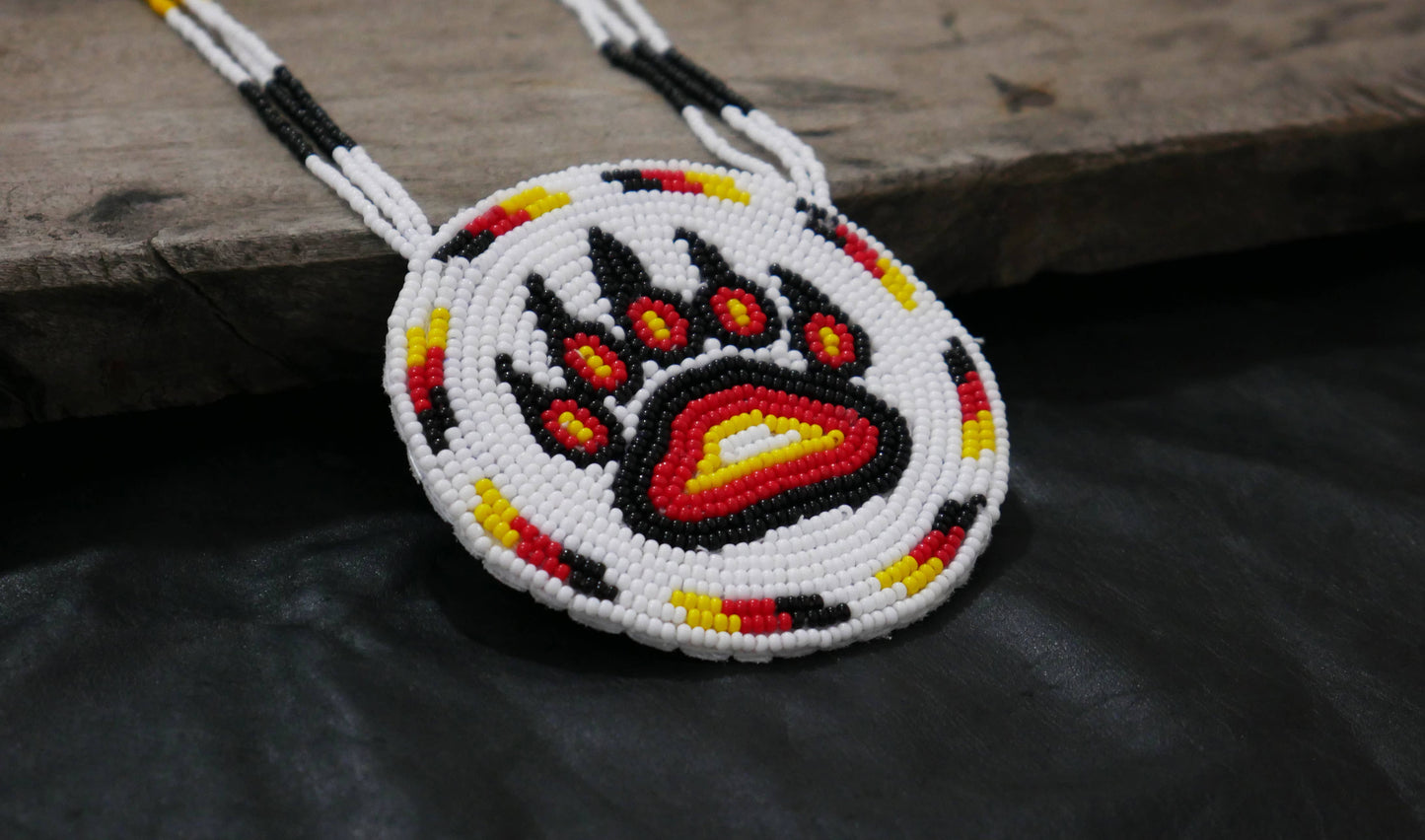 Native American Style Beaded Bear Paw medallions (Black): Black