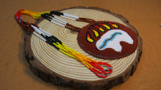 Native American Style Beaded Brown Bear medallions Necklace