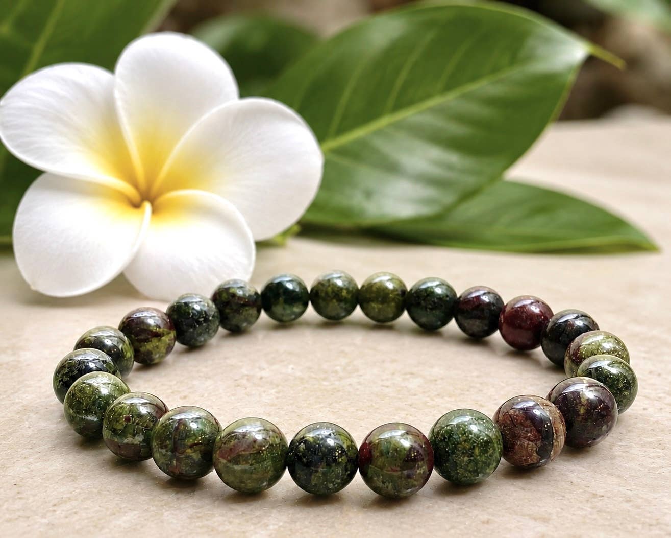 Natural Dragon Bloodstone 8mm Crystal Stretch Bracelet 7.5"