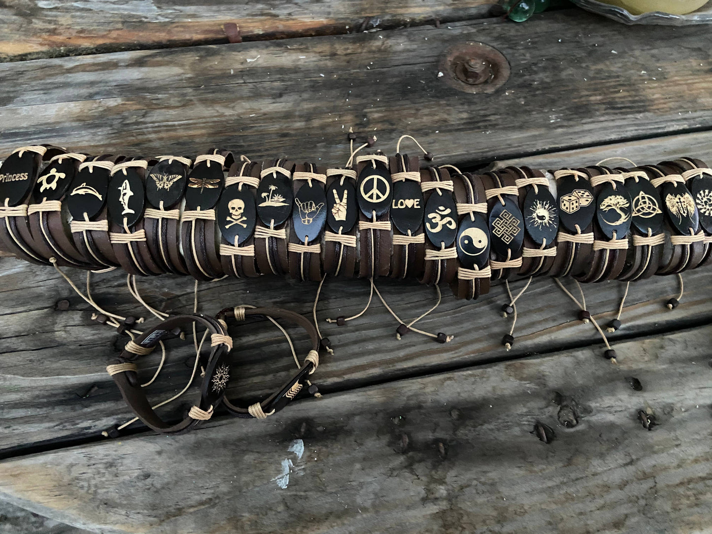 Leather bracelet laser engraved closeout