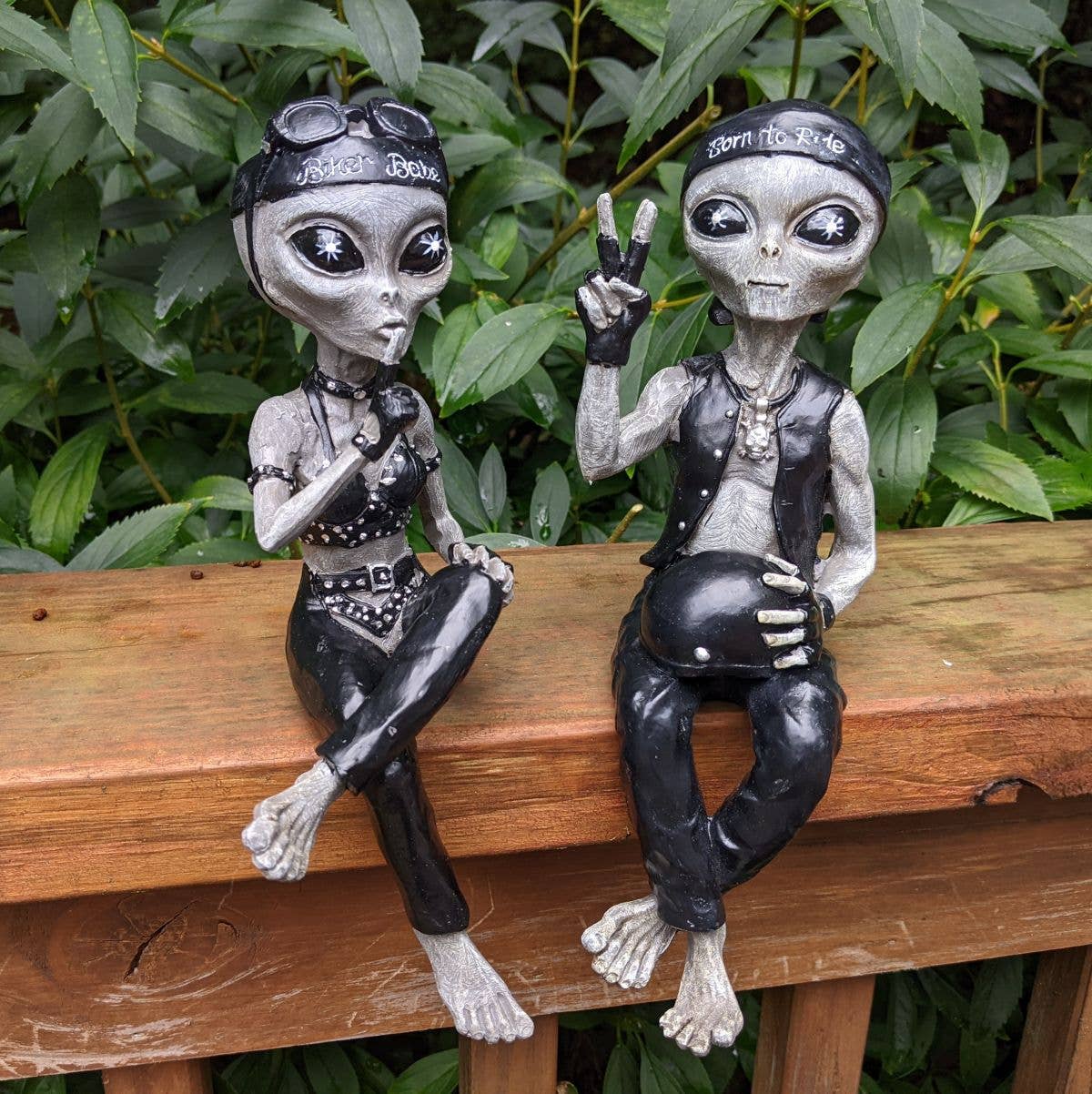 Alien Invasion Biker Babe & Dude Ledge Lounger Set 10" tall: Gray