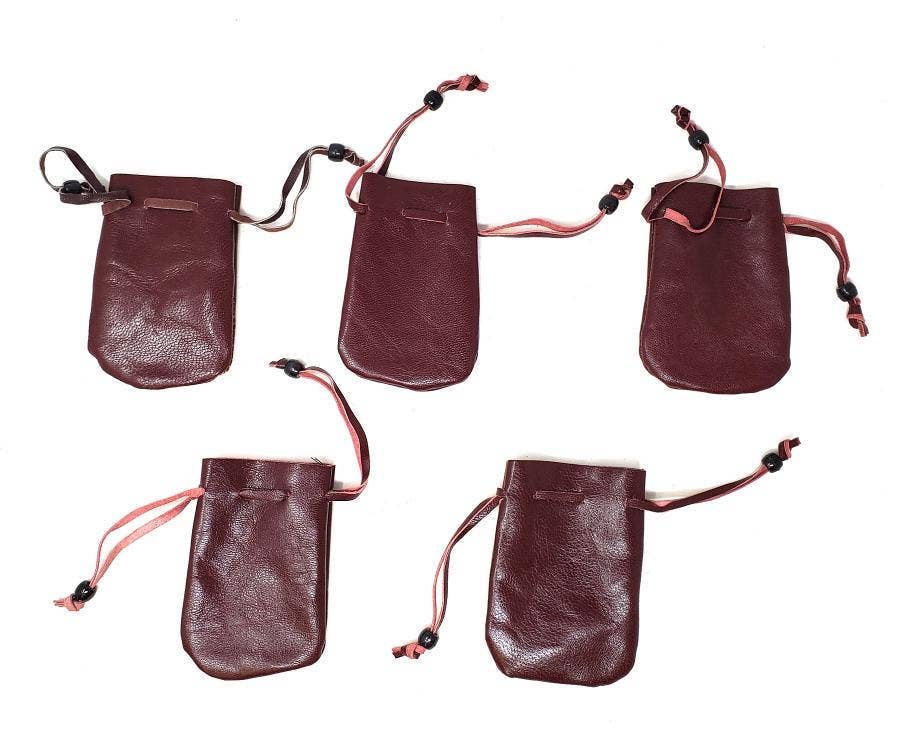 (5 Pack ) - Maroon/Burgundy Leather Drawstring Pouch/Bag 3X2