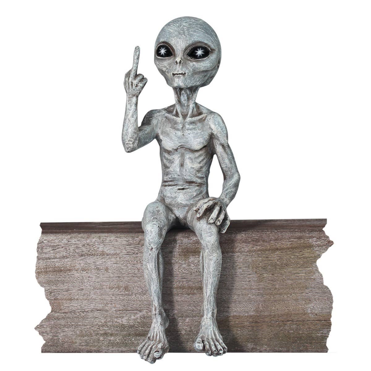 Rude Alien Statue “Flipping The Bird” 10″ H Shelf Sitter : Green