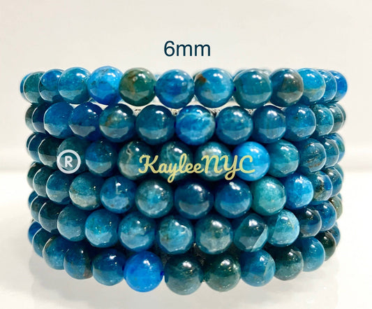 6 Pcs Natural Apatite 6mm 7.5” Crystal Stretch Bracelet