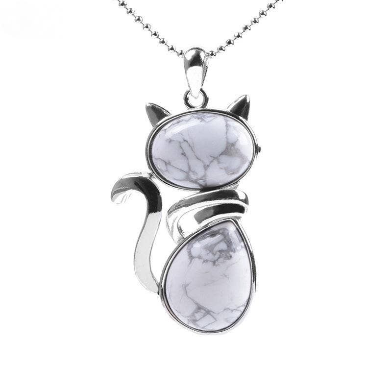Natural Stone Cat-shaped Pendant Necklace: Tiger-Eye Chain
