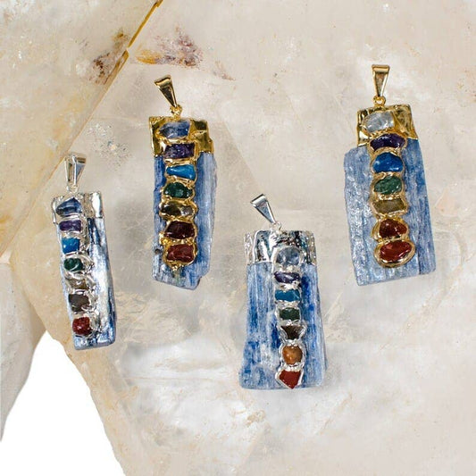 Crystal Raw Blue Kyanite Chakra Pendants Silver Gold Plated: Gold