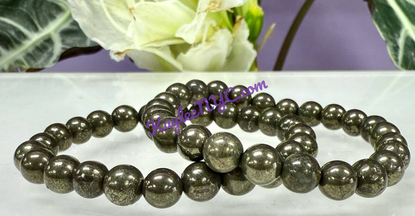 Natural Pyrite 8mm 7.5” Crystal Healing Stretch Bracelet
