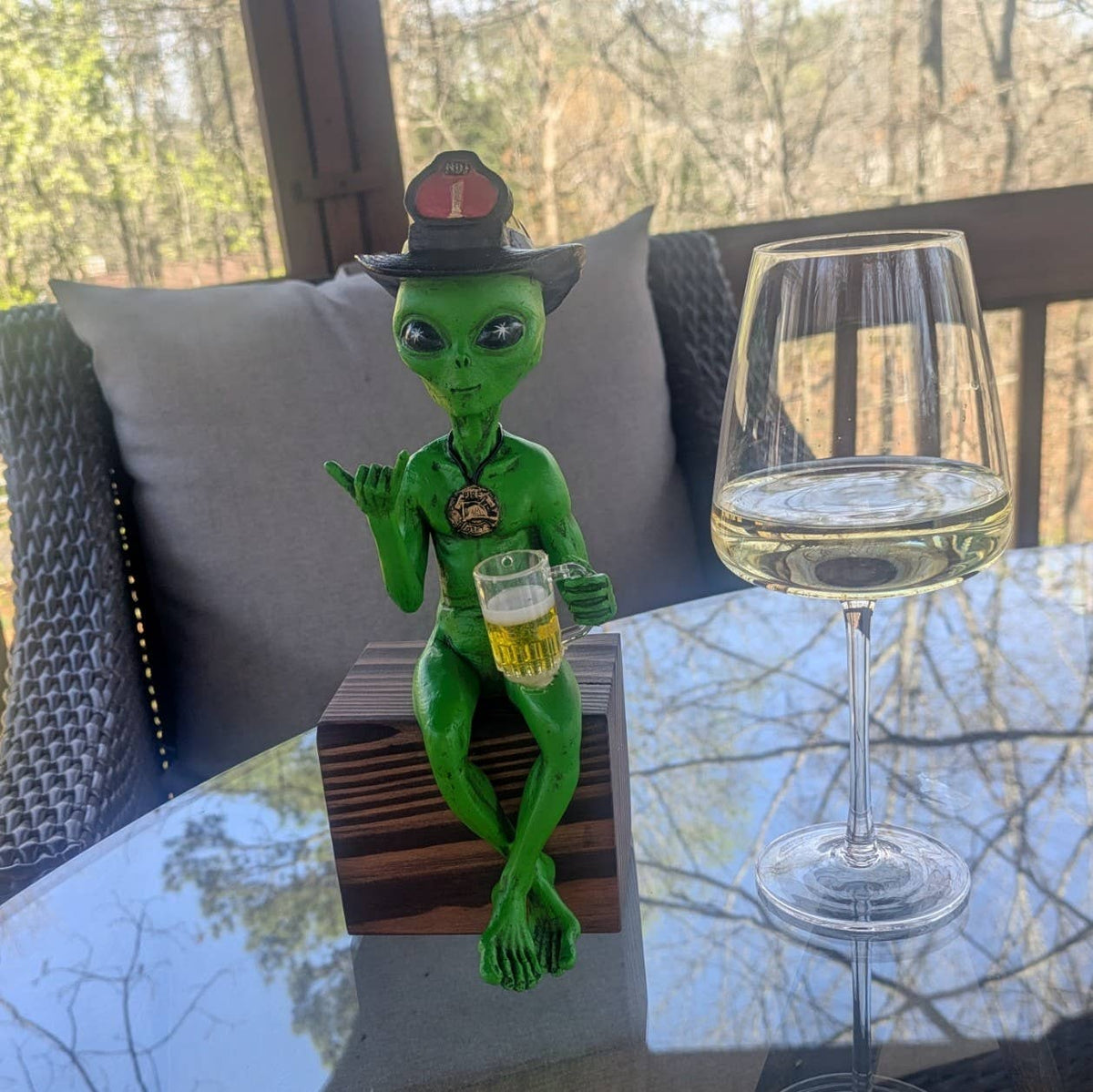 Alien Invasion Fireman Male Shelf Sitter Statue 10" Tall: Gray