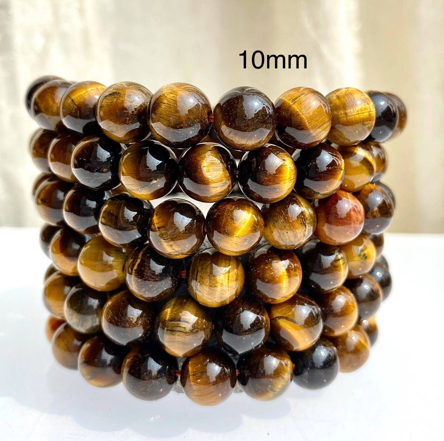 10mm Natural Tiger Eye Crystal Healing Stretch Bracelet 8"