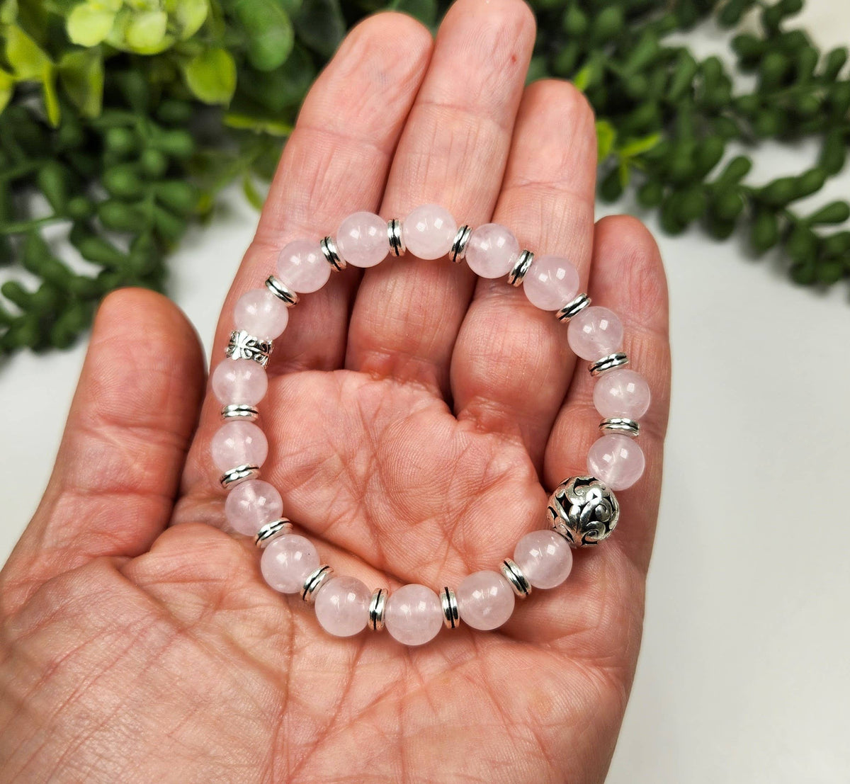 UNCONDITIONAL LOVE - 8mm Rose Quartz Bracelet w/Silver Color: Bracelets Only