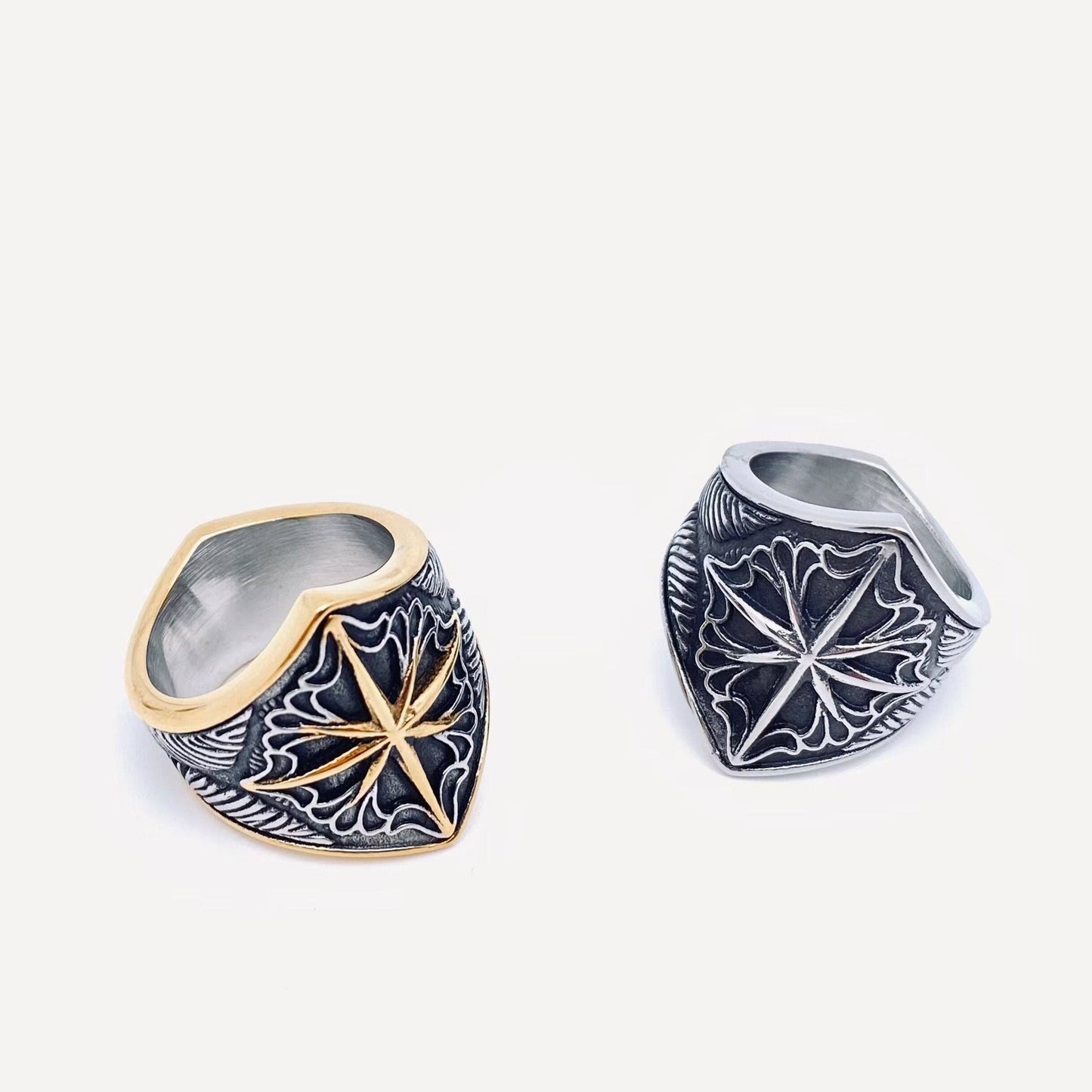MJ/MR - Viking Eight Awn Star Stainless Steel Ring: Inter-gold / 9