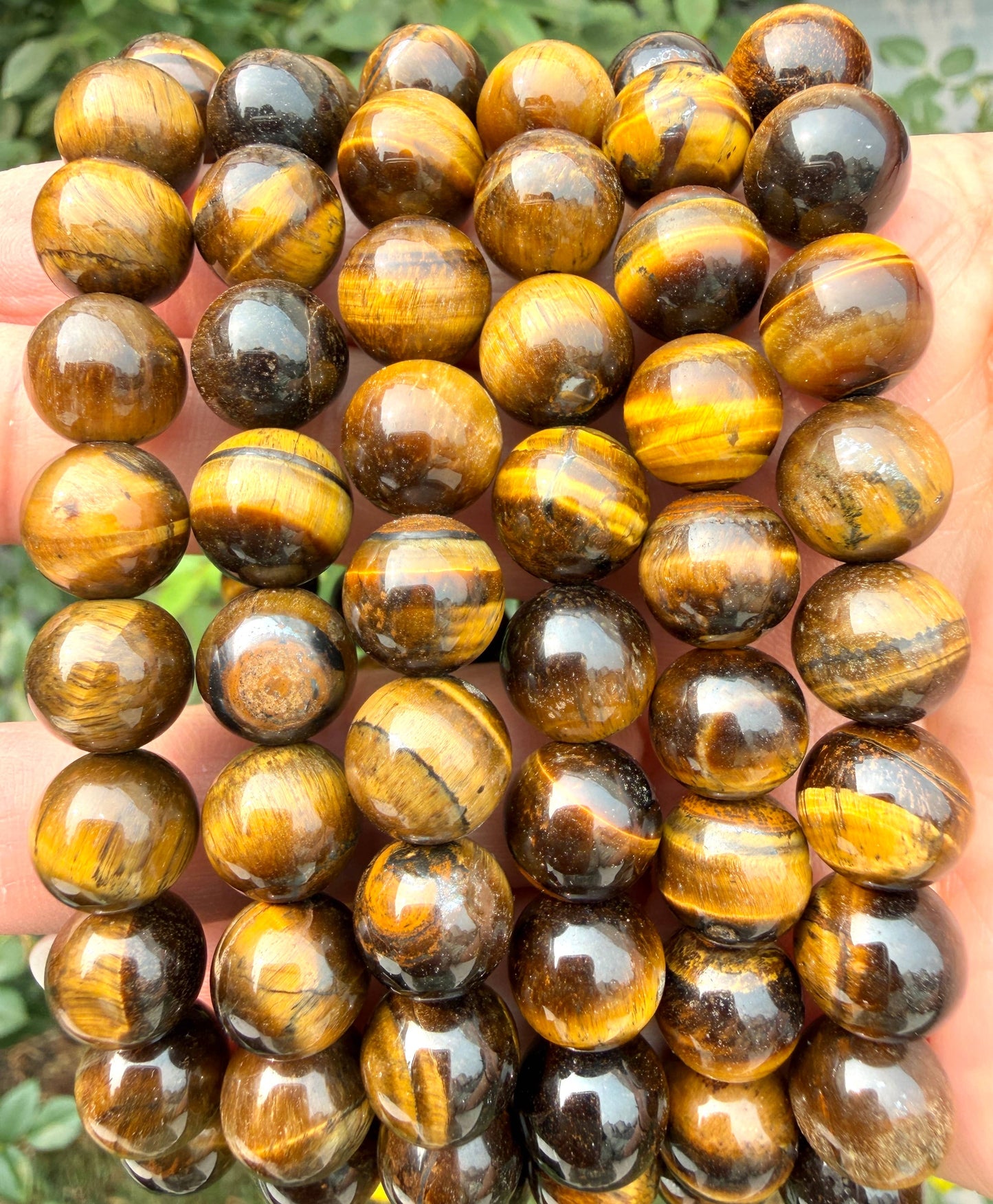 10mm Natural Tiger Eye Crystal Healing Stretch Bracelet 8"