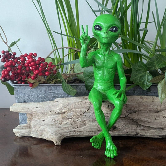 Alien Invasion Peace Dude Male Figurine 10" tall : Green