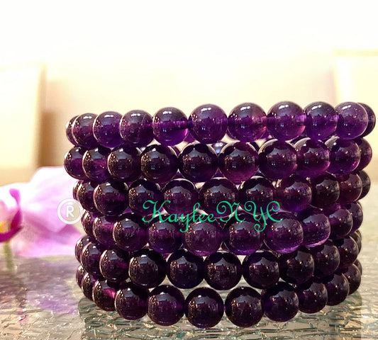 6Pcs Natural Dark Amethyst 8mm 7.5” Crystal Stretch Bracelet