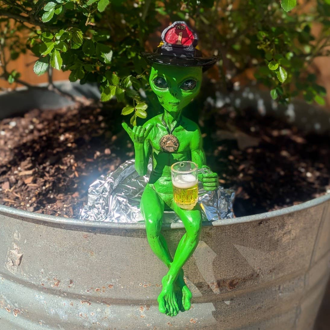 Alien Invasion Fireman Male Shelf Sitter Statue 10" Tall: Gray
