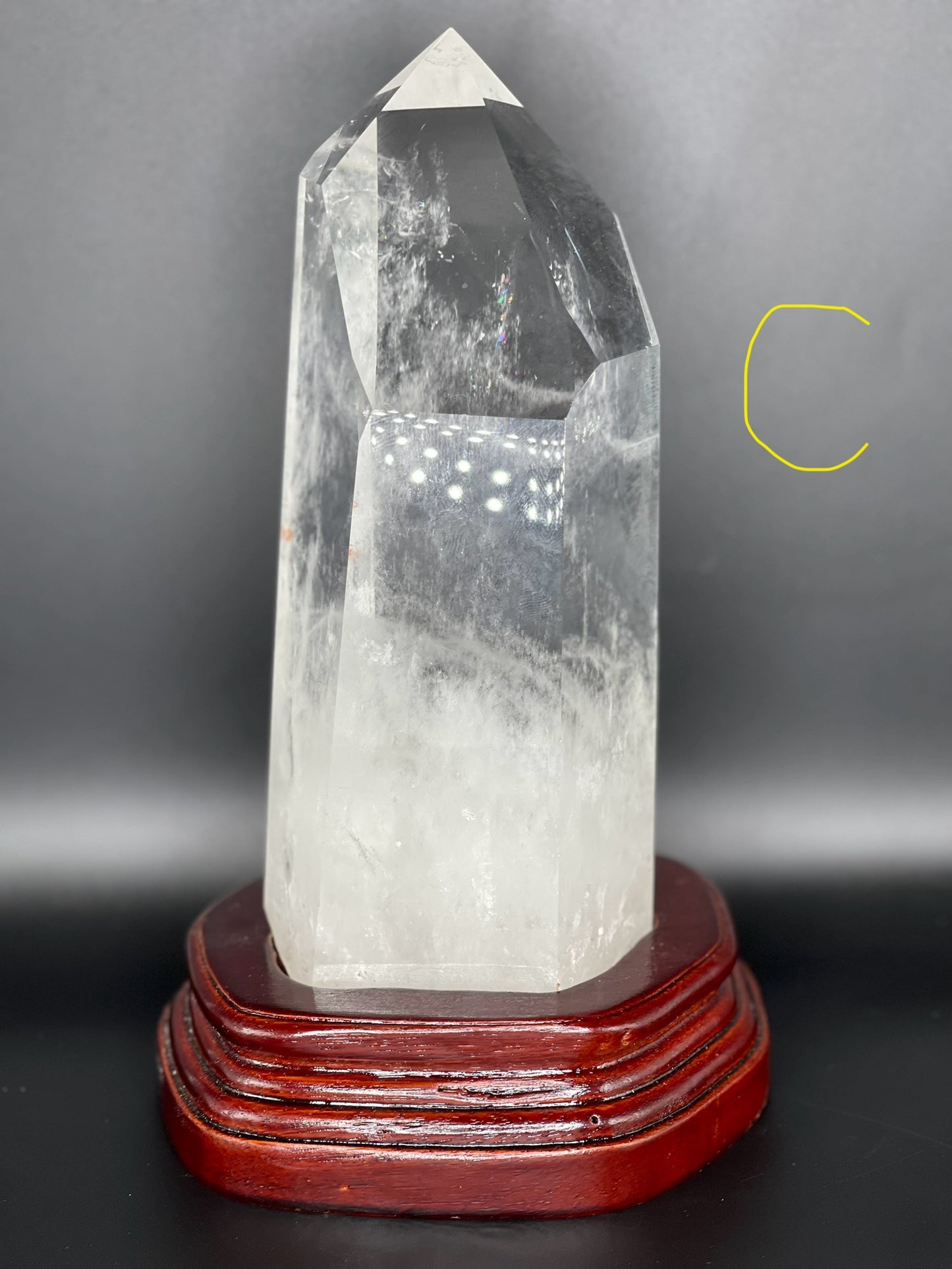 Clear Quartz Point with Rainbow Inclusion Large Crystal Piece C