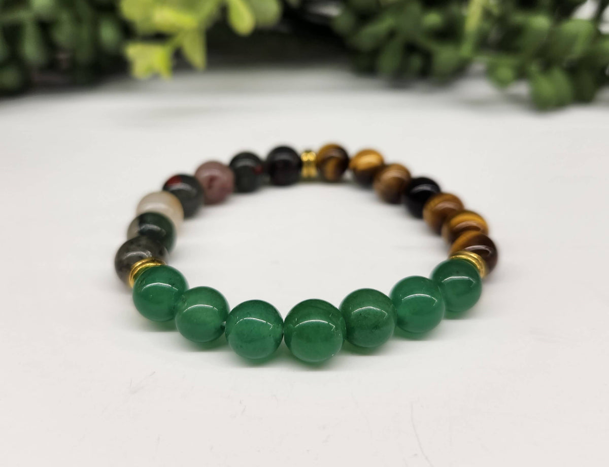 ABUNDANCE - Green Jade/Tiger Eye/Bloodstone Bracelet 8mm: OPTION #1: Bracelets Only