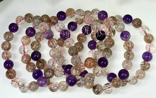 Natural Super 7 Melody Rutilated 10mm 8” Stretch Bracelet